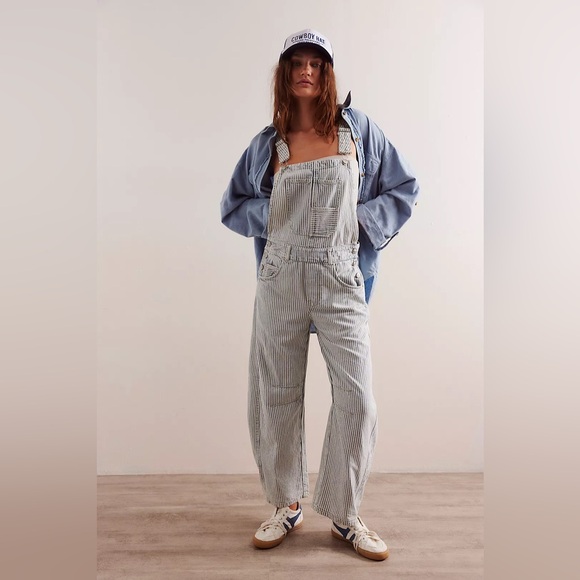 Free People We The Free Good Luck Striped Overalls